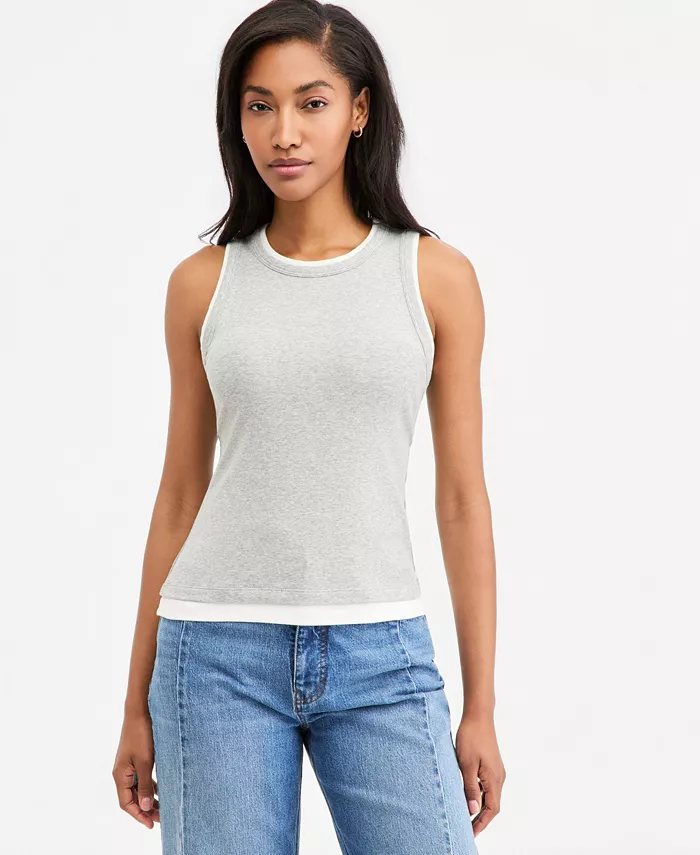 Women's Micro Rib Faux-Layered Tank Top - thumbnail 5