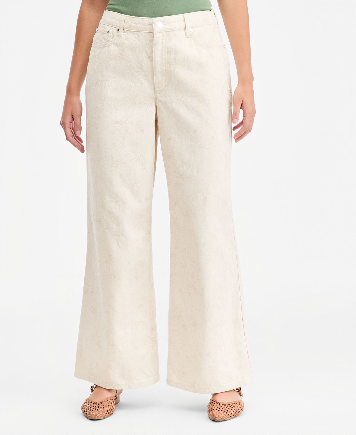 On 34th Women's High-Rise Floral Stitch Wide-Leg Jeans, Macy's Exclusive view 4 — MAYCSS fashion products