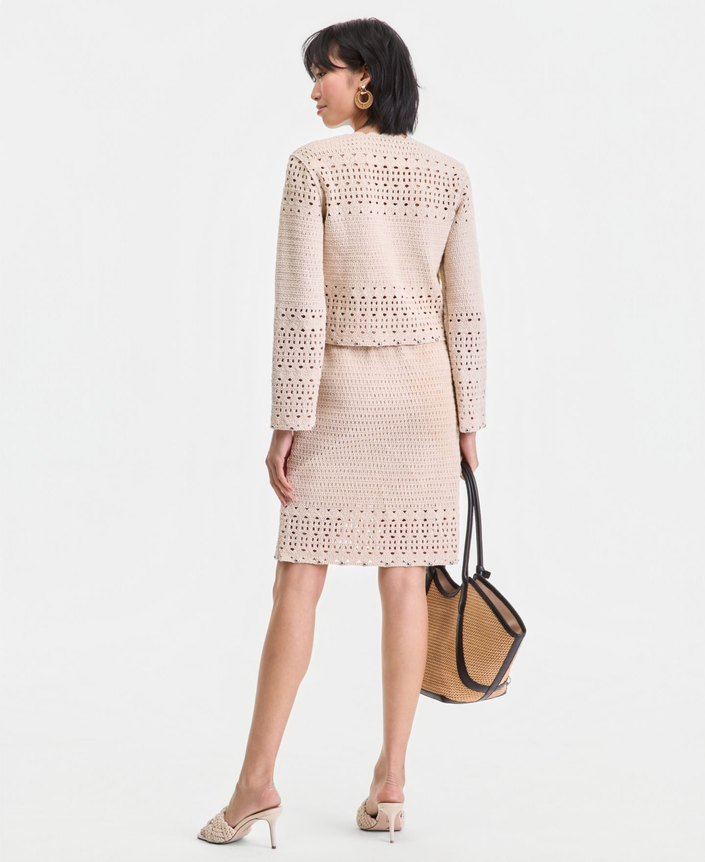Женская юбка I.N.C. International Concepts Studded Cotton Crochet Sweater Skirt, цвет: Винтажный кремовый — фото 3