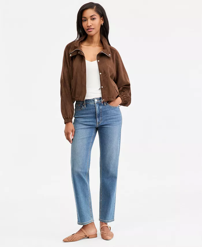 Women's Faux-Suede High Collar Utility Jacket - thumbnail 8