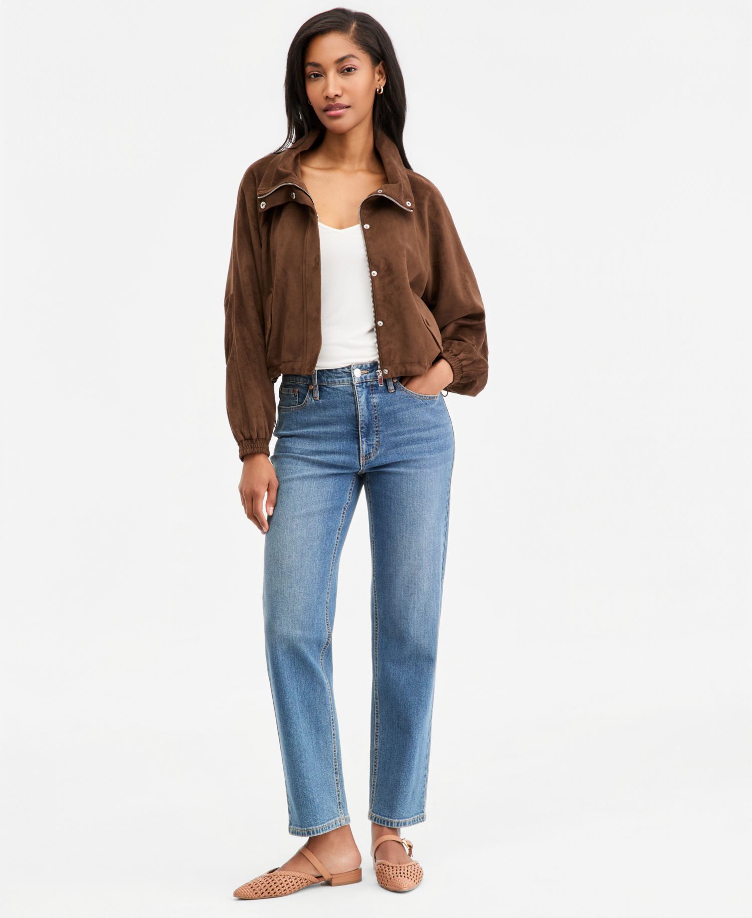 Women's Faux-Suede High Collar Utility Jacket