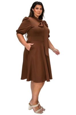 brown flared dress The Carley Off White Dress – Made in USA Jersey T-Shirt Dress with Lace Hem L/XL