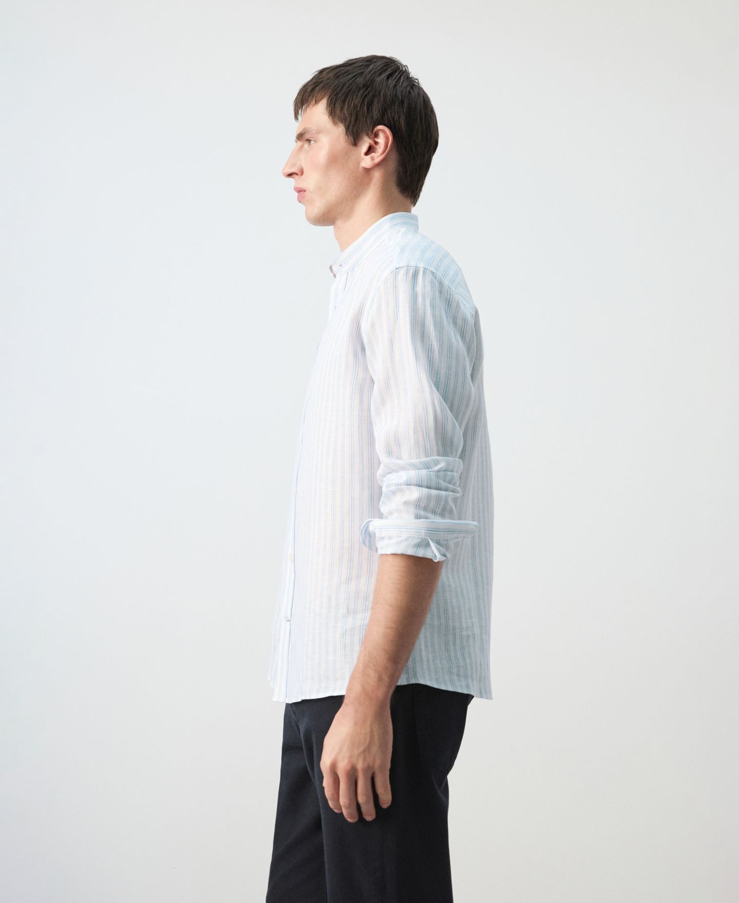 Мужская рубашка Mango Mandarin Collar Striped, цвет: Небесно-голубой — фото 5