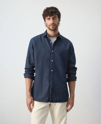 Men's Regular-Fit Cotton-Linen Denim Shirt