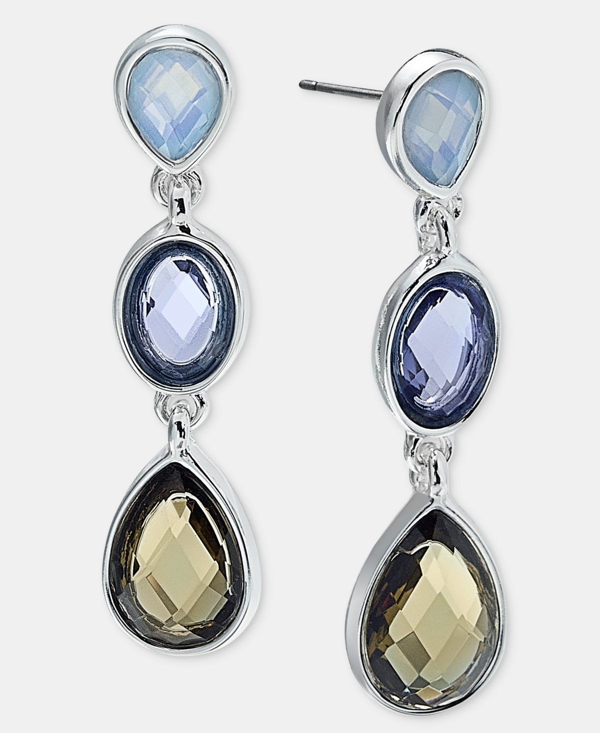 Anne Klein Silver-Tone Blue Stone Faceted Linear Earrings