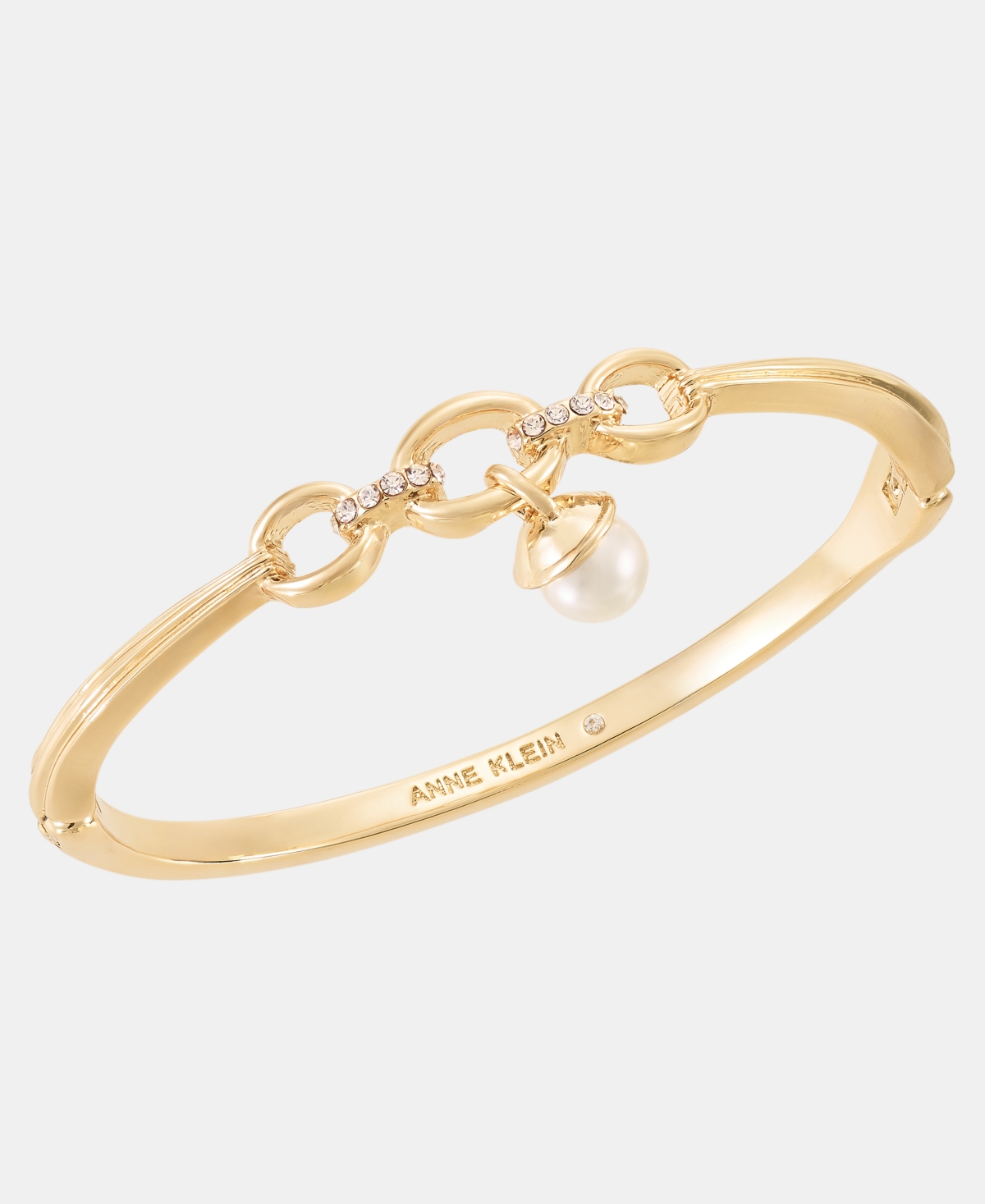 Anne Klein Gold-Tone Boxed Link Faux-Pearl Charm Hinge Bracelet