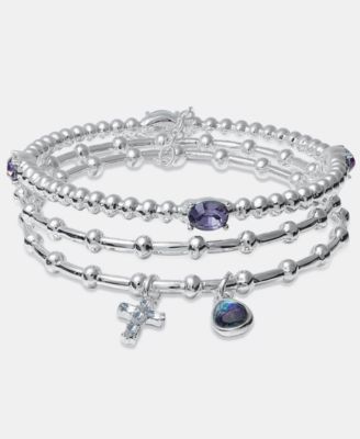 Cross Charm Stretch Bracelets, 3-Piece Set 