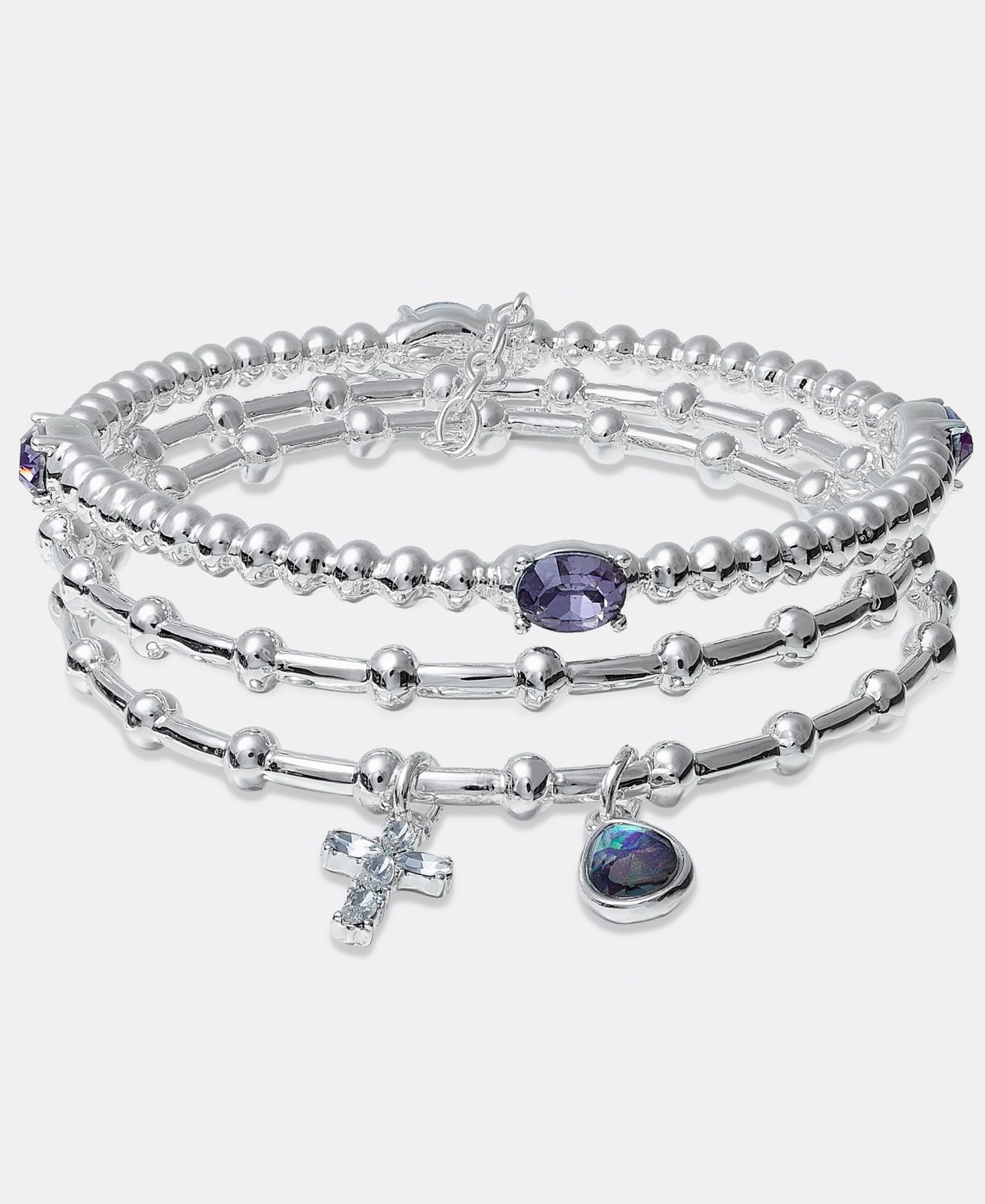 Cross Charm Stretch Bracelets, 3-Piece Set