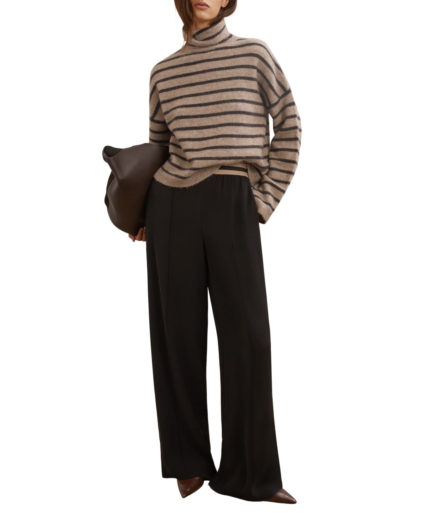 Женский свитер REISS Wynn Stripe Roll-Neck with Wool, цвет: Коричневый — фото 1