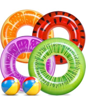 6 Pack Pool Floats Swim Tubes Rings Balls Fruit
