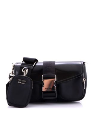 Buckle Pocket Crossbody Bag Spazzolato Leather and Tessuto