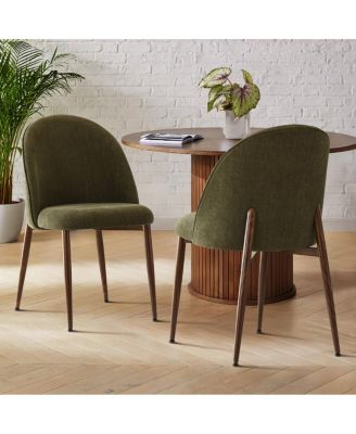 Modern Fabric Dining Side Chairs Set of 2, Walnut Metal Legs, Armless