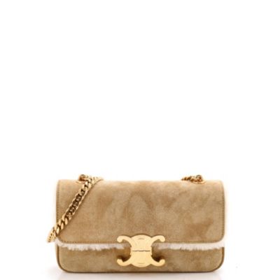 Small Triomphe Chain Shoulder Bag Suede with Shearling
