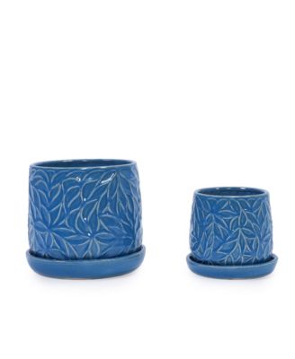 Handmade Ceramic Flower Pot with Leaf Pattern