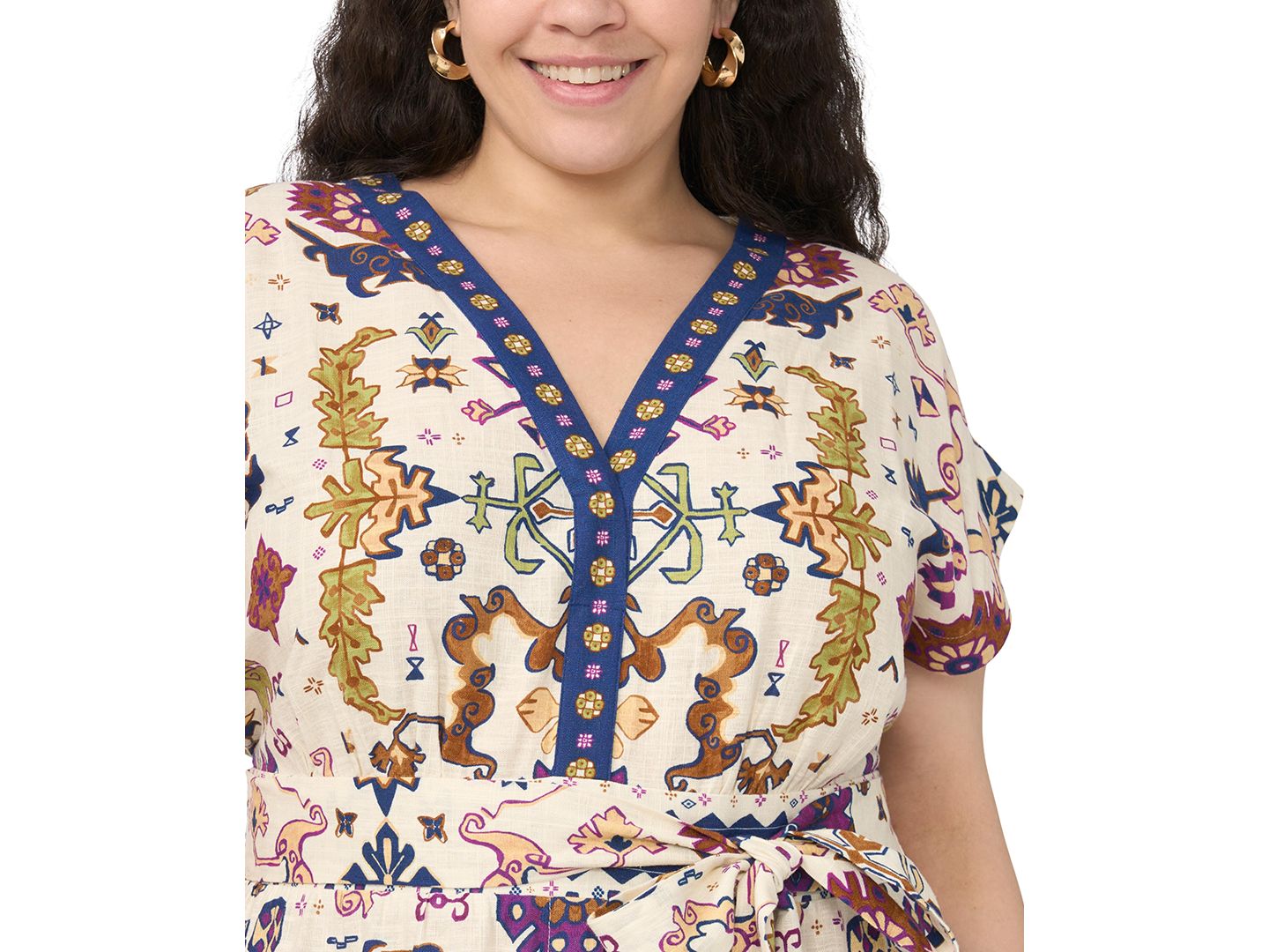 Женское платье Vince Camuto Plus Size V-Neck Short-Sleeve Midi, цвет: Слоновая кость — фото 3