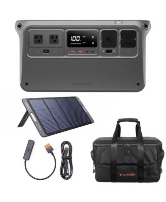 Power 1000 Portable Power Station Bundle with 100W Foldable Solar Panel, 12V/24V Power Car Power Outlet, Slinger Storage Protective