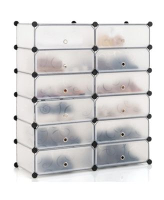 Plastic Modular Cube Shoe Rack Organizer with Transparent Doors