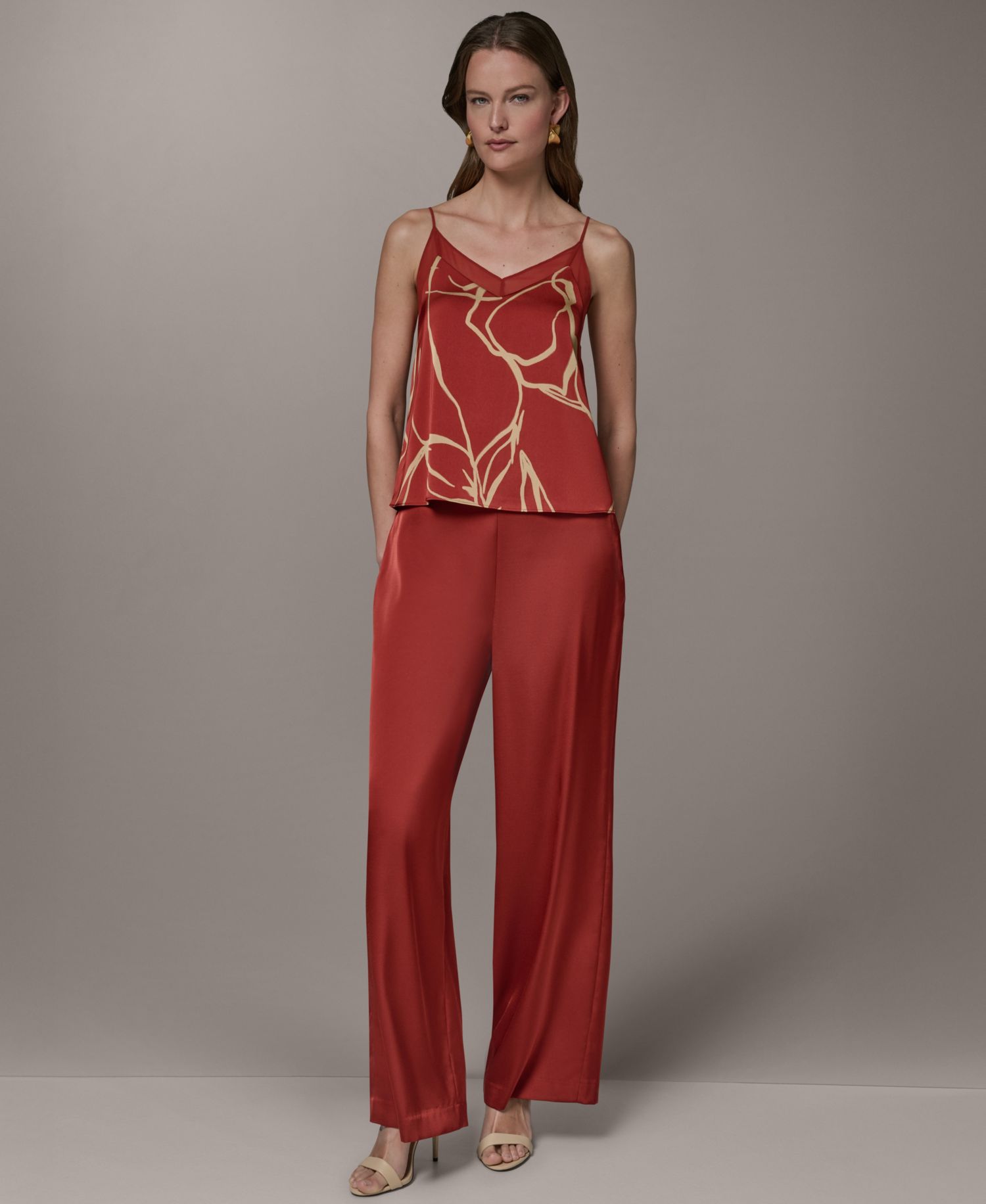 Women's Printed V-Neck Lace Trim Camisole