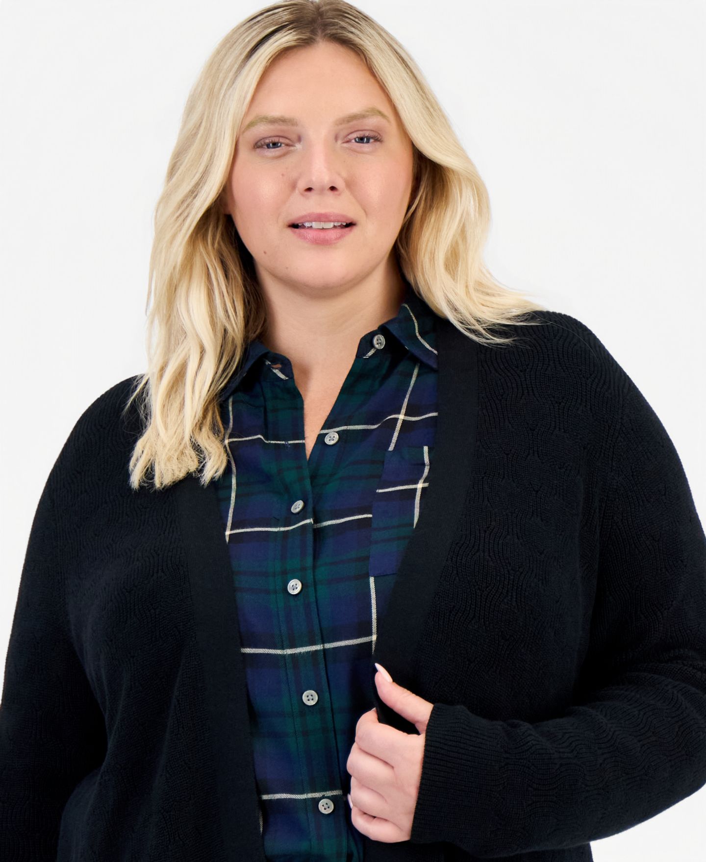 Женский кардиган Style & Co Plus Open Stitch, цвет: Глубокий чёрный — фото 2