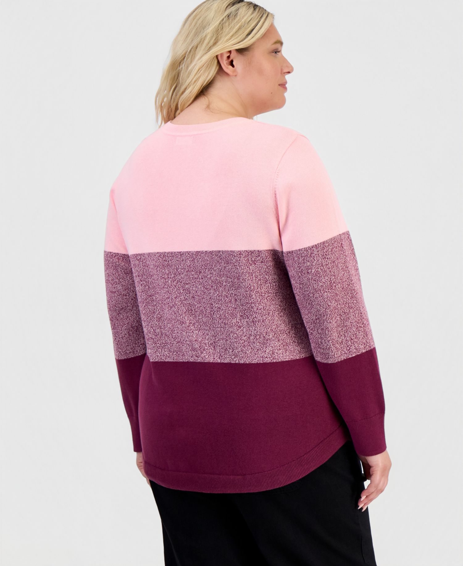 Petite Cotton Colorblocked Curved-Hem Sweater