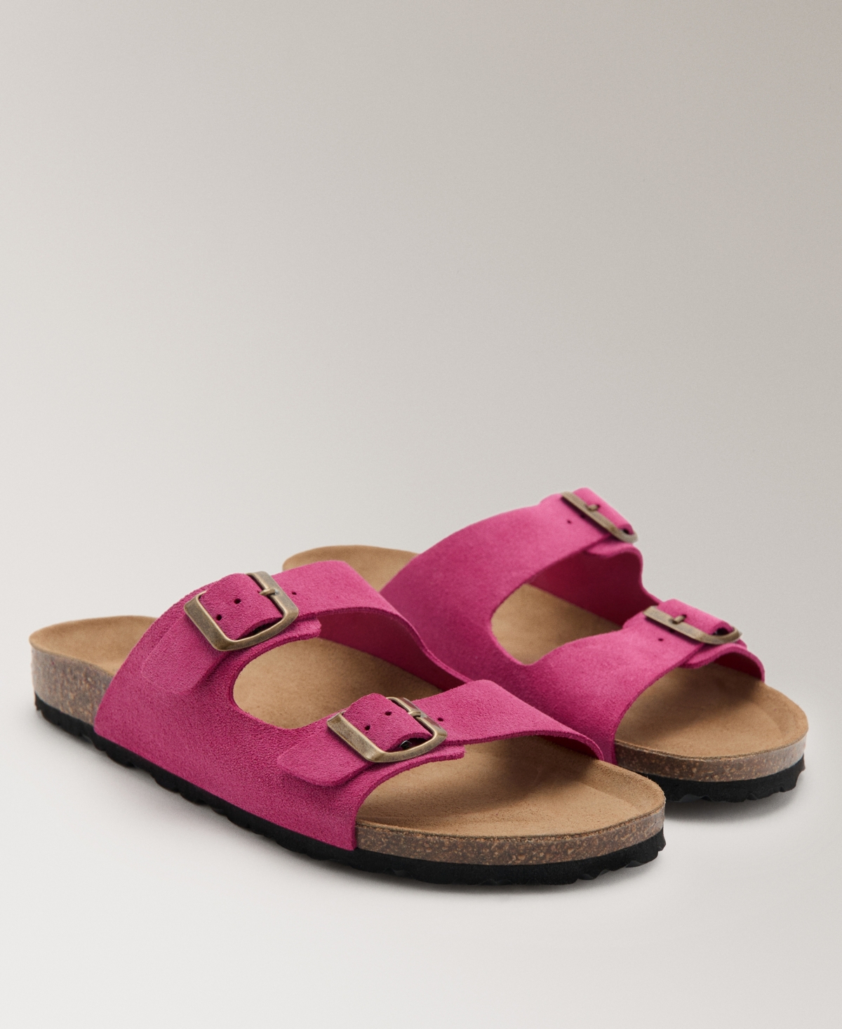 Mango Women's Double-buckle Leather Sandals In Pink