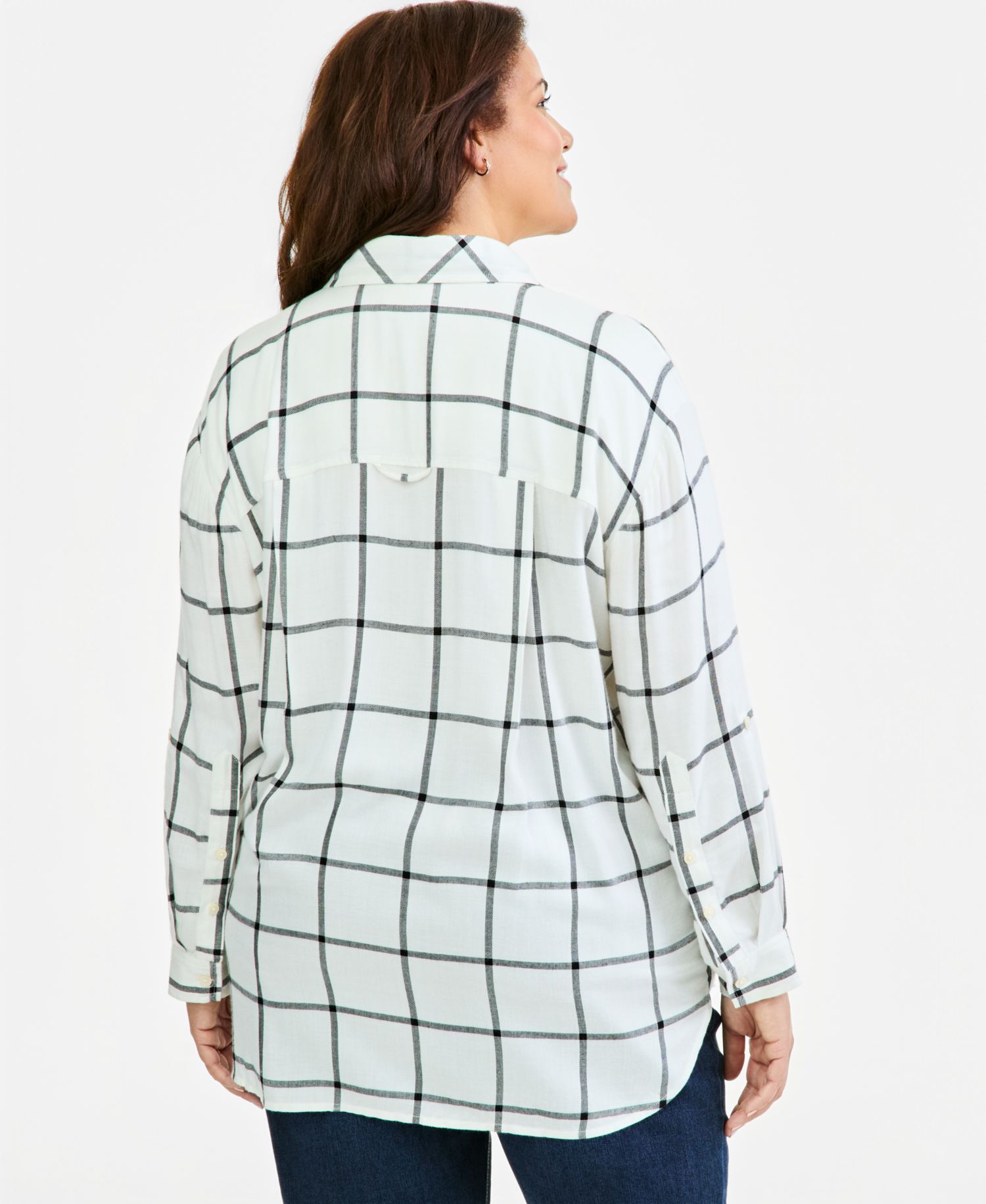 Plus Size Plaid Roll-Tab Button-Front Shirt