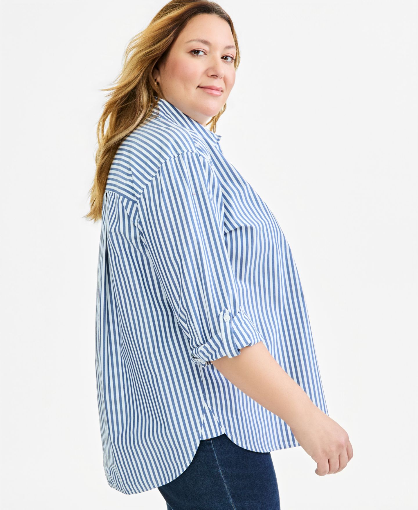 Женская рубашка Style & Co Plus Oversized Roll-Tab Button-Front, цвет: Тёмно-синий — фото 3