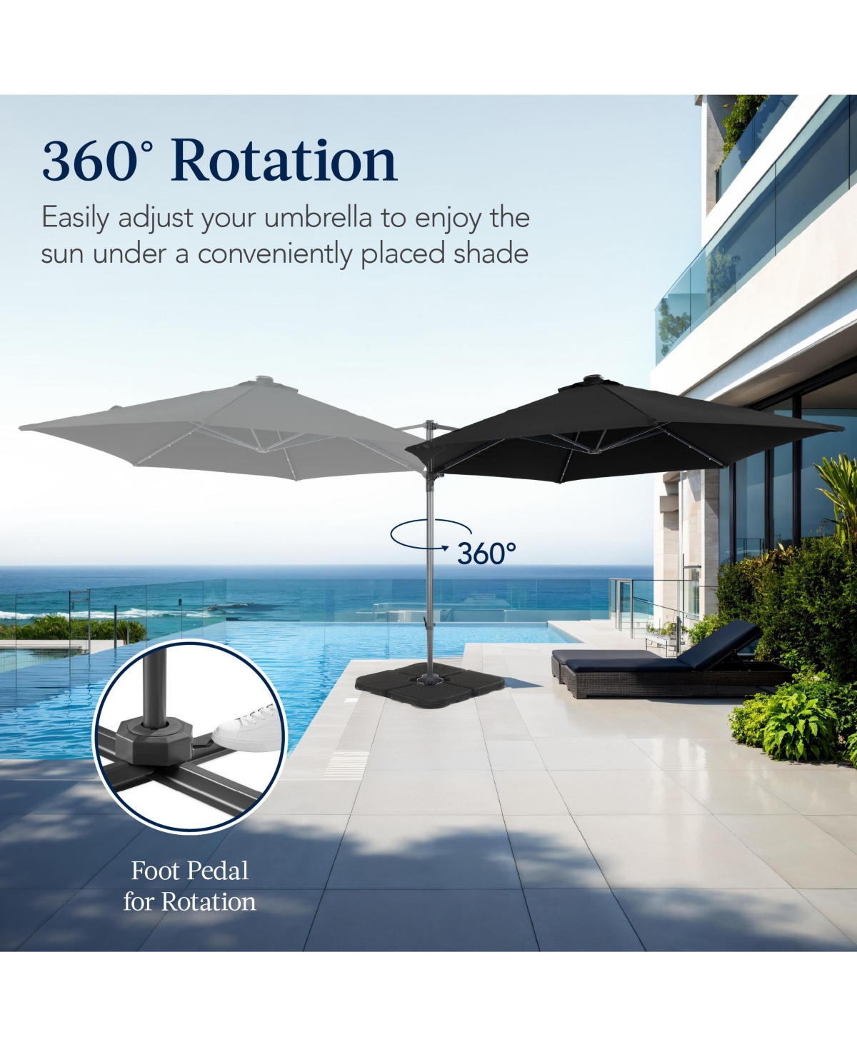 Best Choice Products 10ft 360° Rotating Cantilever Easy Auto Open Patio Umbrella w/ Solar Led Lights