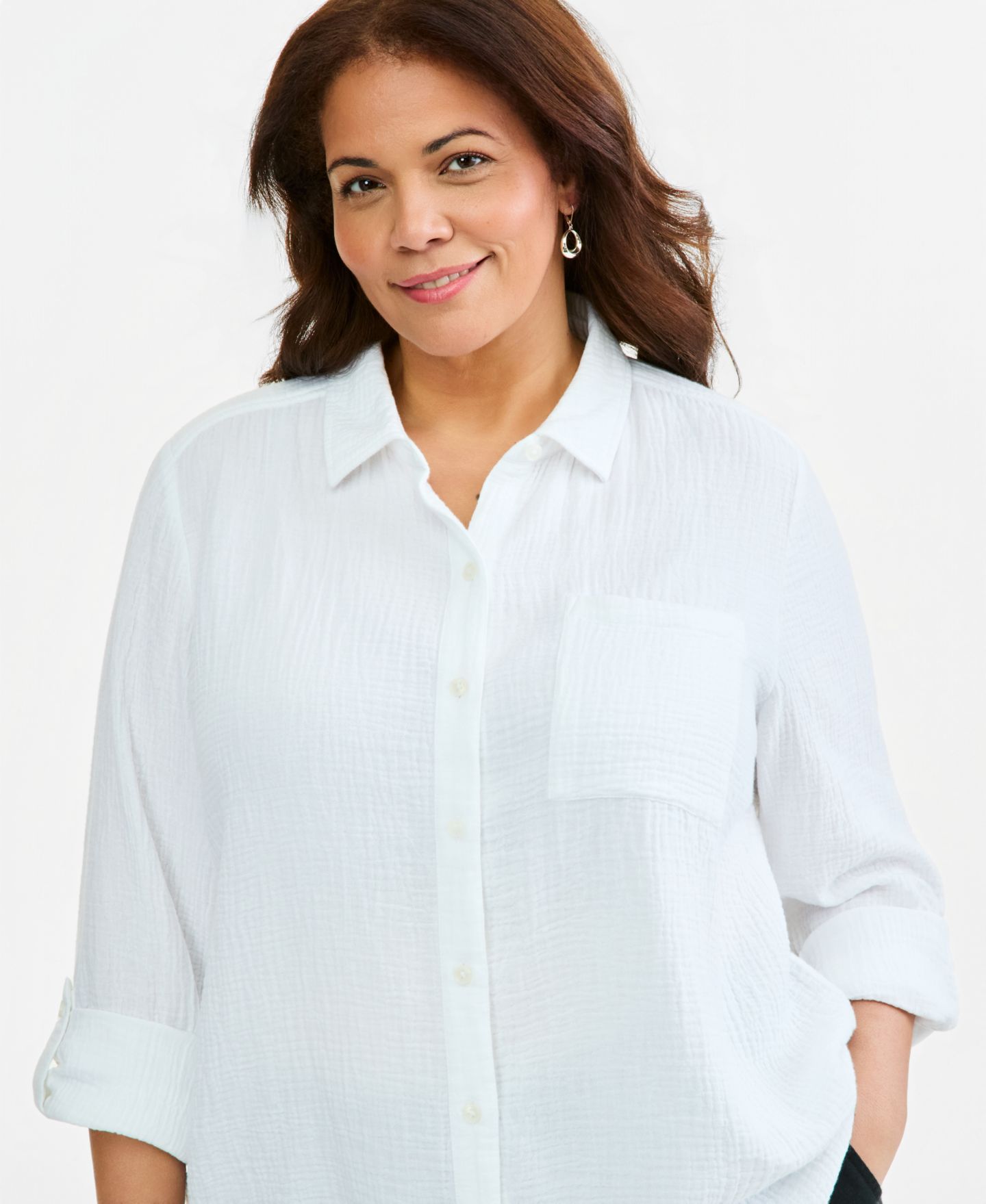 Женская рубашка Style & Co Plus Size Button-Front Collared Long-Sleeve, цвет: Яркий белый — фото 3