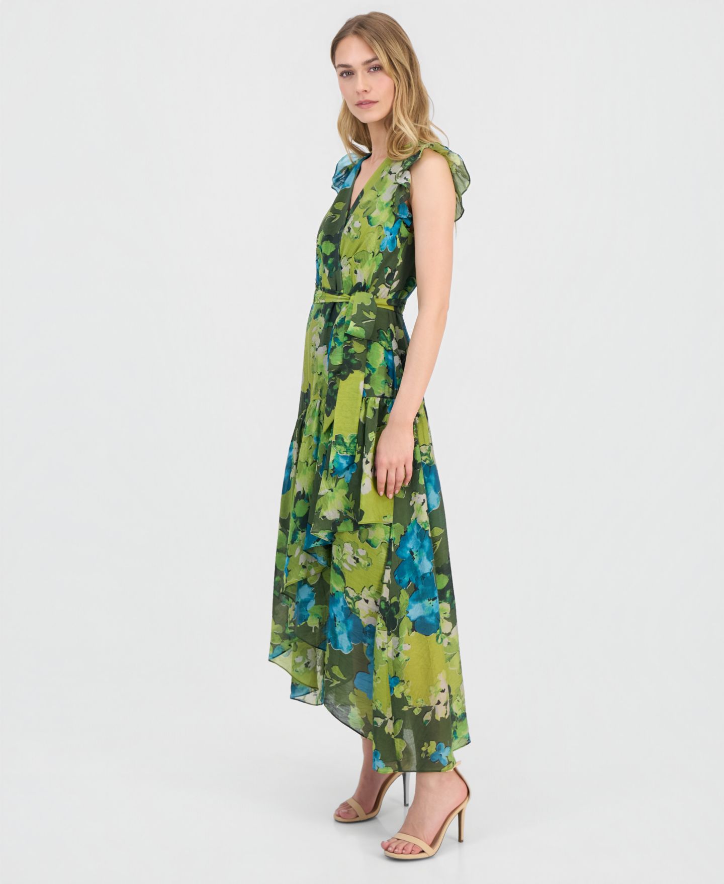 Женское платье Anne Klein Floral-Print Chiffon Tie-Waist Midi, цвет: Разноцветный — фото 4