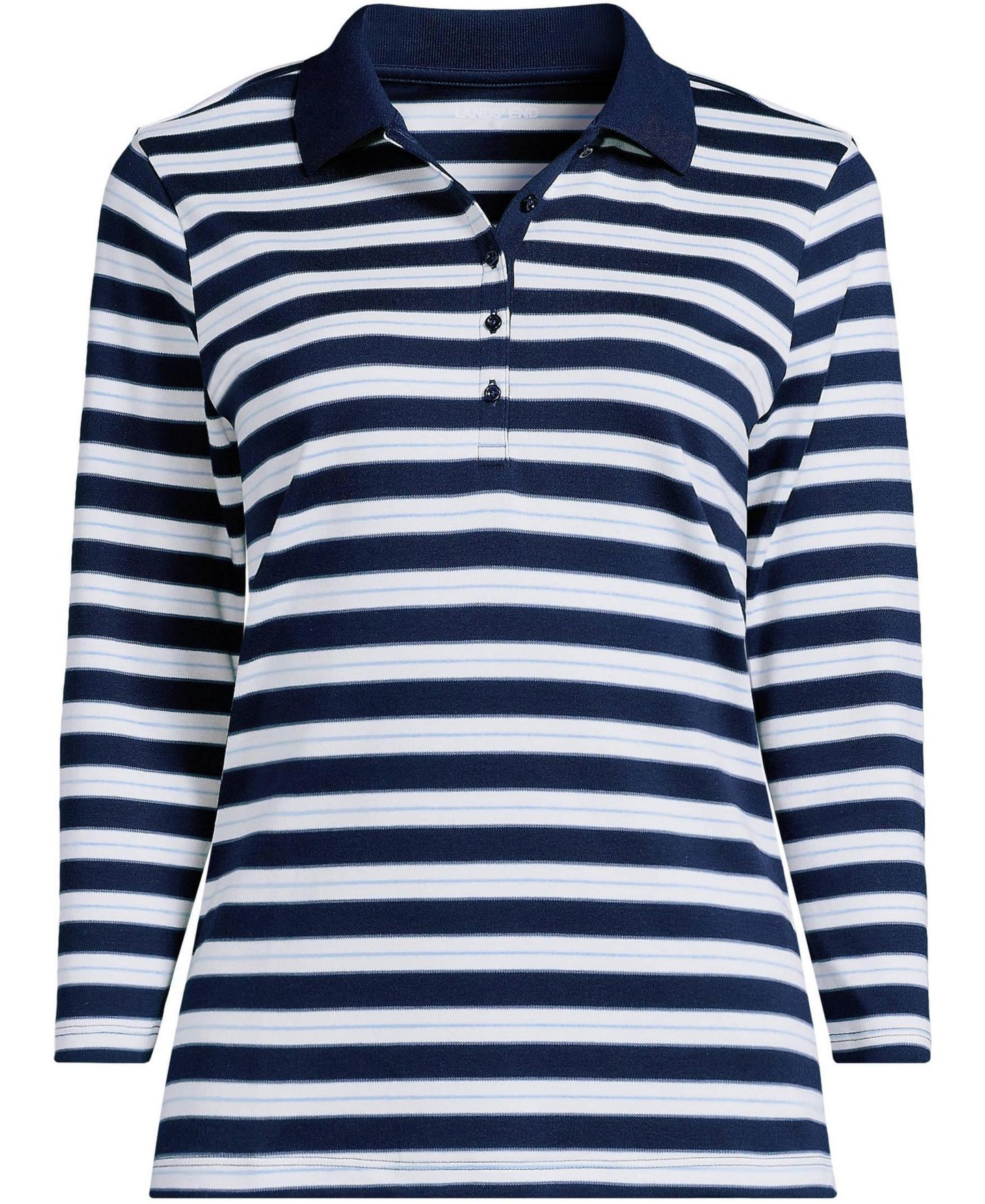 Женское поло Lands' End 3/4 Sleeve Supima Cotton Polo, цвет: Морской / Синий разноцветный полосатый — фото 3