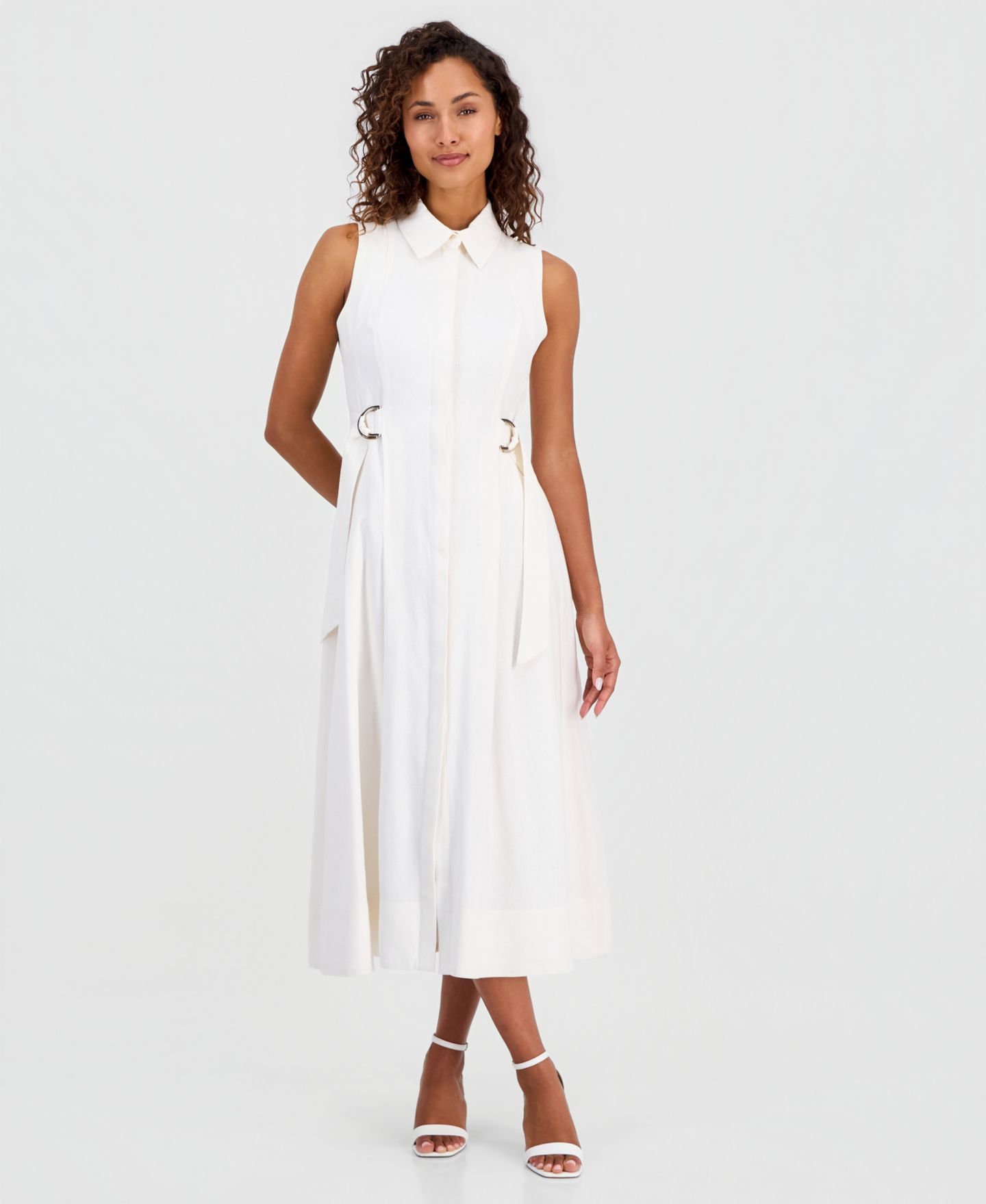 Женское платье Anne Klein Buckled-Waist Midi, цвет: Белый — фото 1