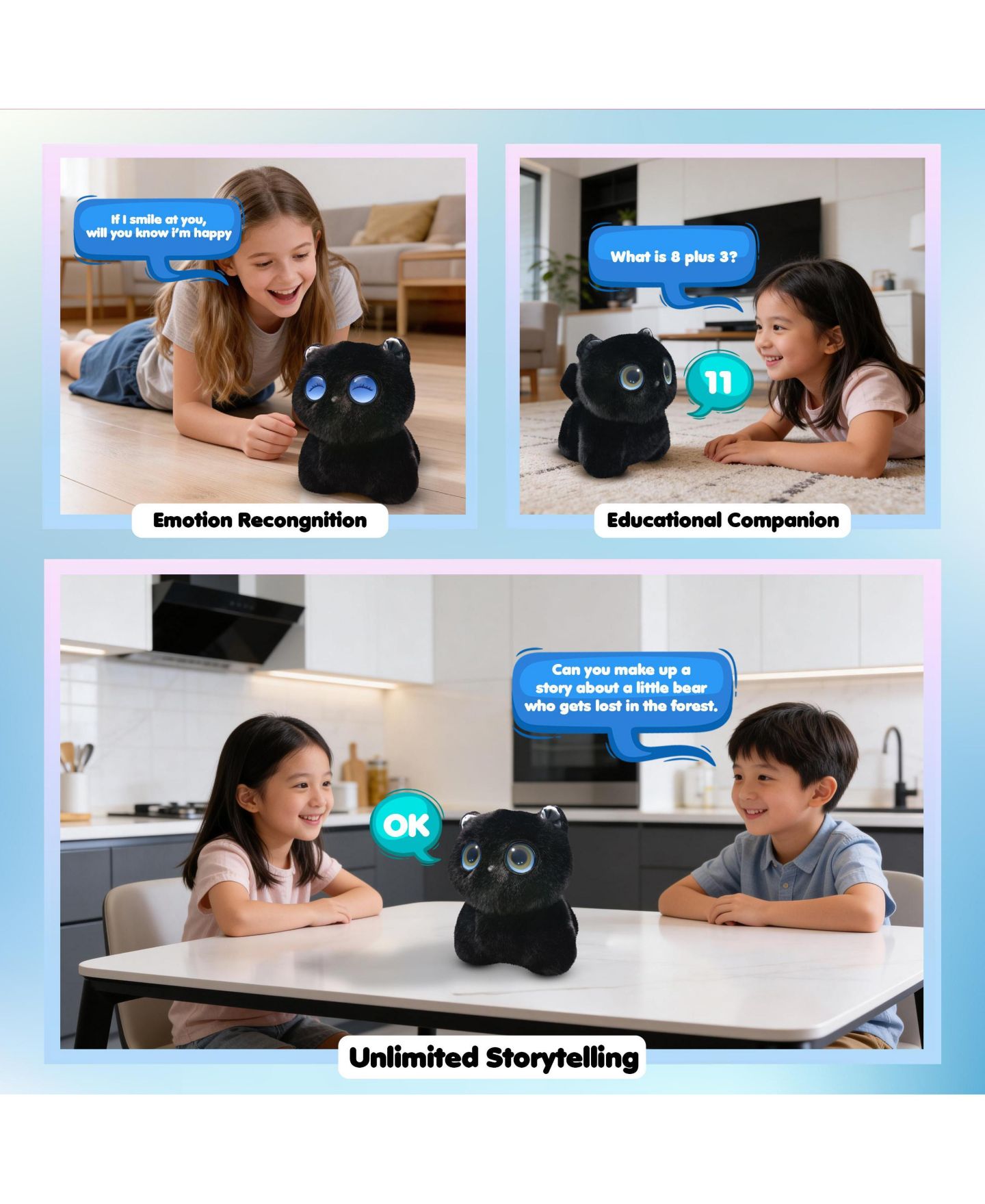 Детская мягкая игрушка Contixo Pixie-Paw 13" AI-Powered Interactive Plush Cat, цвет: Чёрный — фото 5