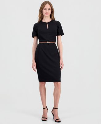 Women's Belted Scuba Crepe Sheath Dress