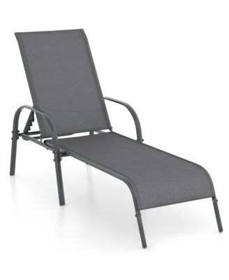 Patio Lounge Chair Chaise w/ Adjustable Reclining Armrest