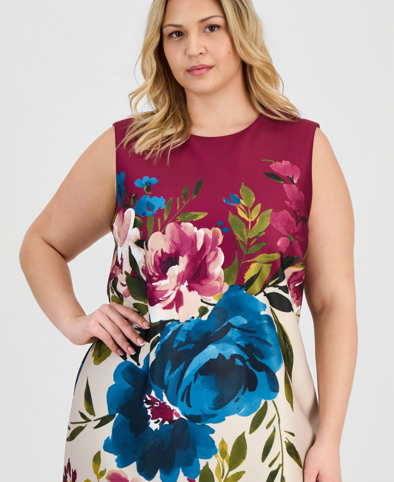 Plus-Size Printed Scuba Sheath Dress