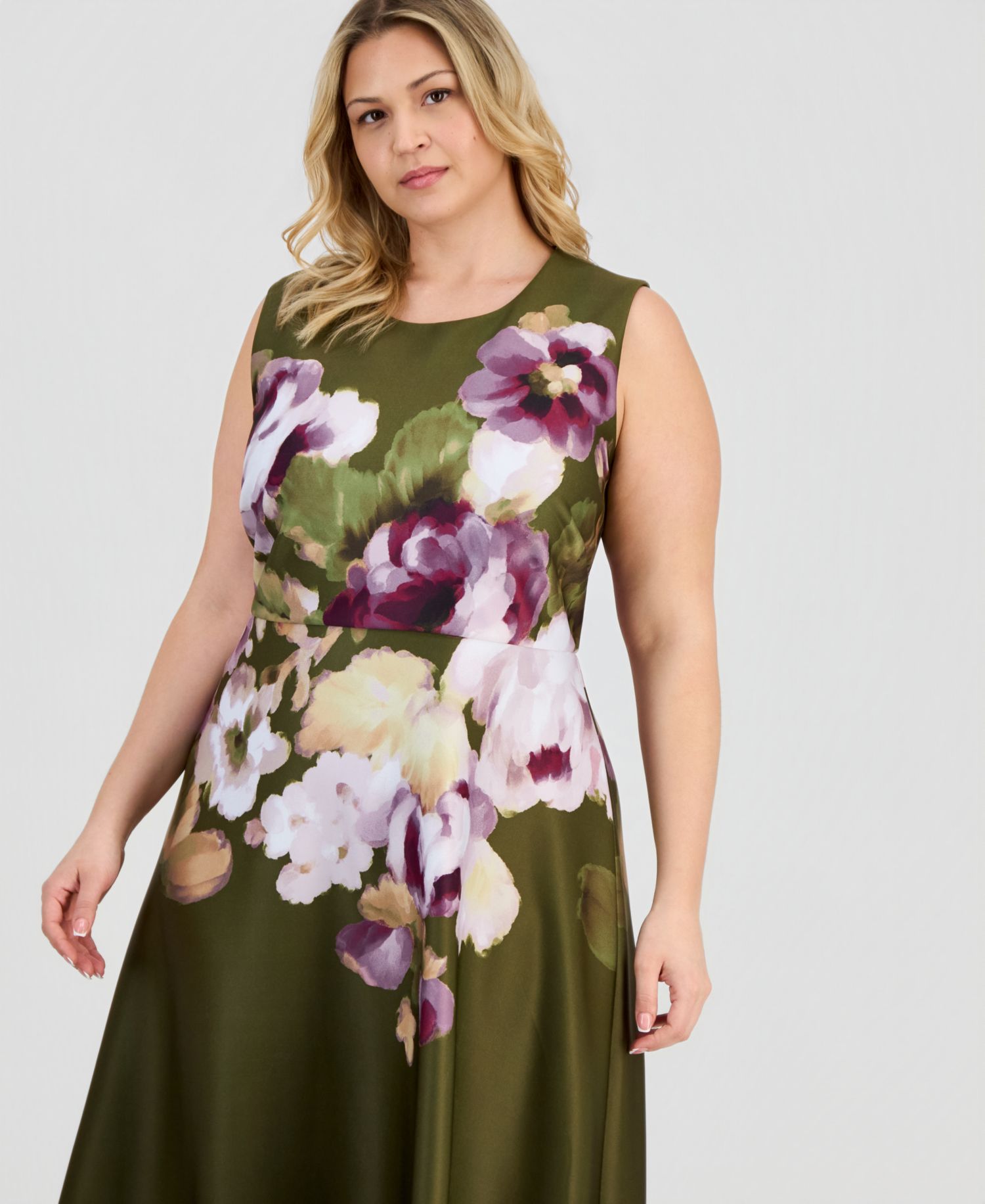 Plus-Size Printed Scuba A-Line Dress