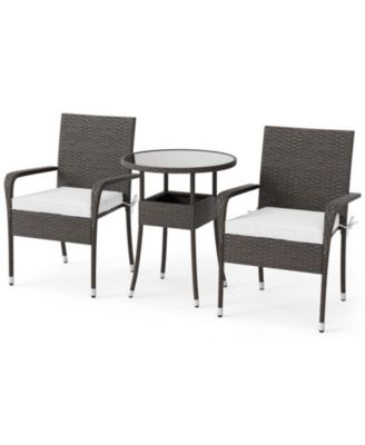 3 Piece Patio Furniture Set, PE Wicker Chairs and Tempered Glass Top Table for Garden
