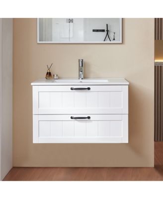 Wall Mounted Bathroom Vanity with Sink, Solid Wood, Soft Close Drawers, Modern Small Bathroom Storage