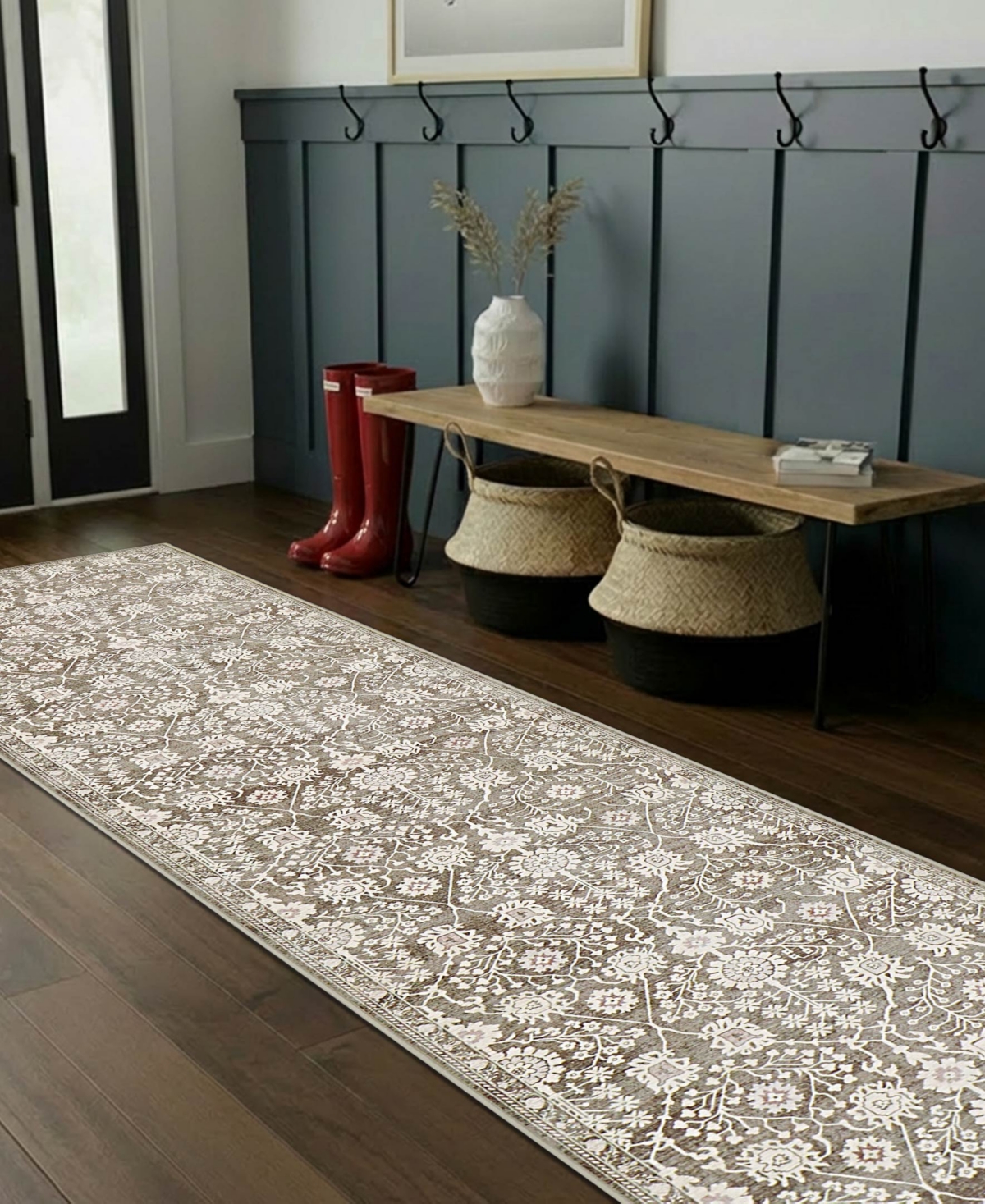 Hunter Florence Washable Non-Slip Printed Chenille Runner Rug, 96" x 24"