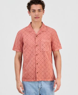 Men's Cotton Eyelet Garment-Dyed Short-Sleeve Camp Shirt