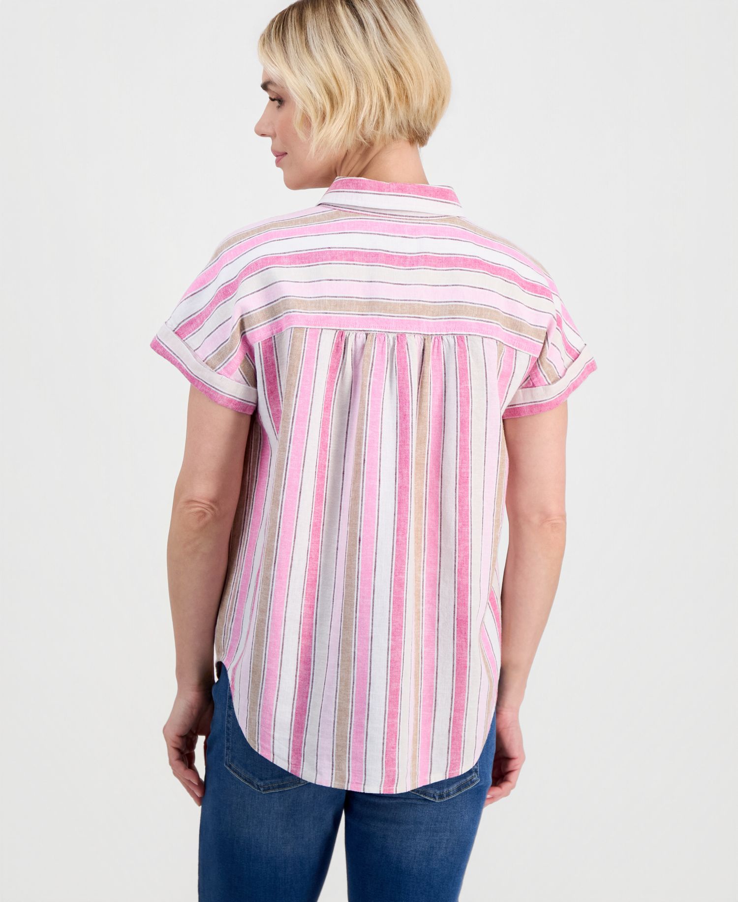 Petite Striped Button-Up Camp Shirt