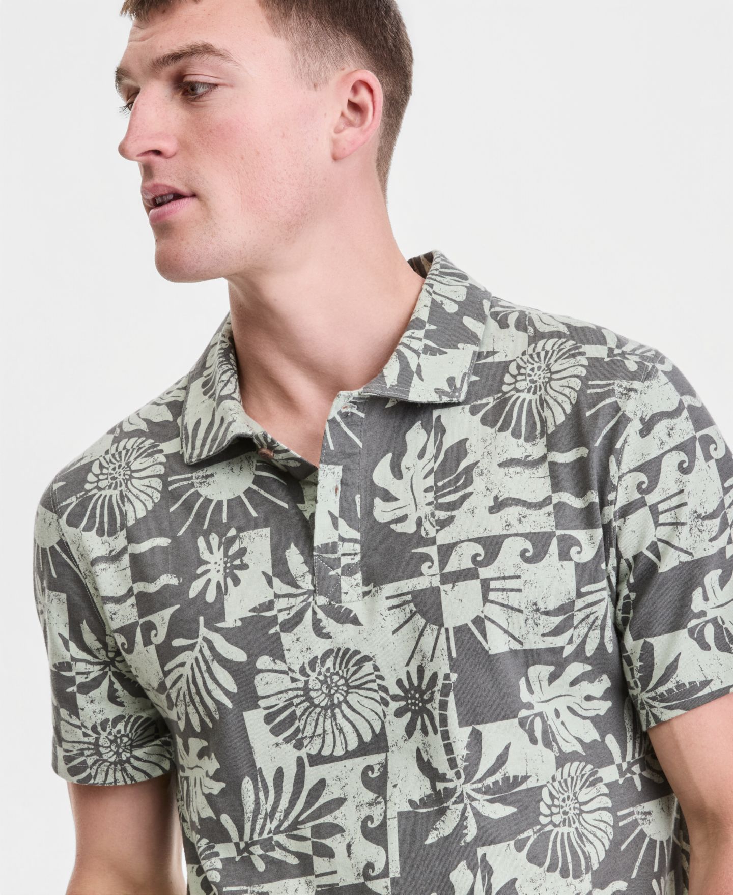 Мужское поло Sun + Stone Cotton Palm-Print Polo Shirt, цвет: Оливковый теневой — фото 3