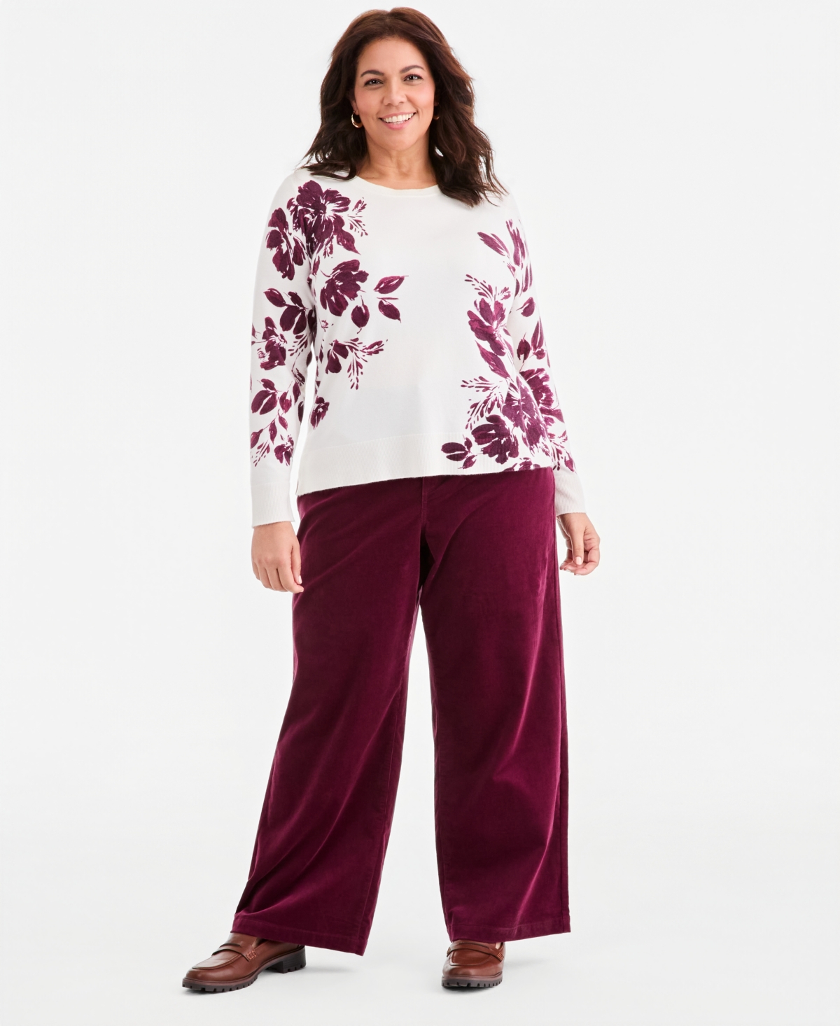 Style & Co Plus Floral Crewneck Long Sleeve Sweater, Macy's Exclusive