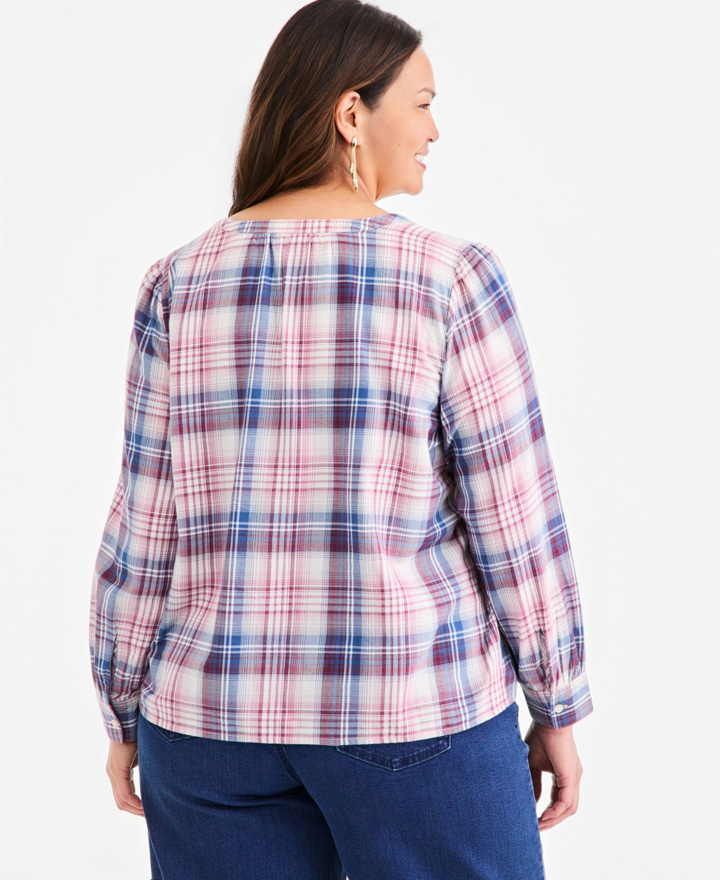 Женский топ Style & Co Plus Size Plaid Pintuck Long-Sleeve, цвет: Клетчатый — фото 4