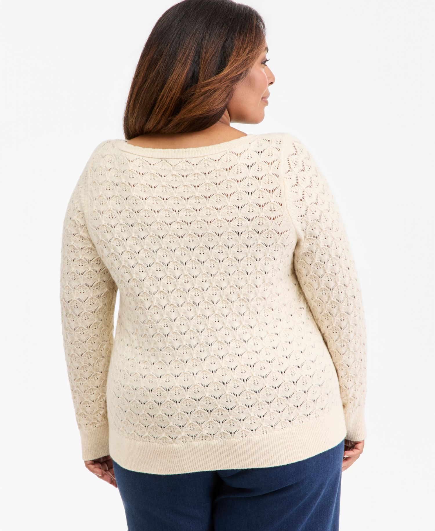 Plus Size Lurex Boatneck Pointelle Sweater