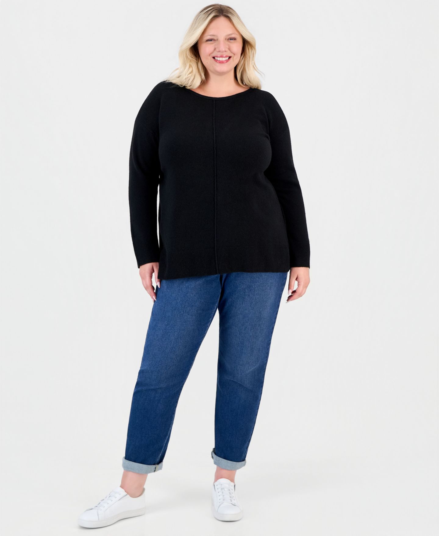 Женский свитер Style & Co Plus Luxsoft Seamfront Boatneck Tunic, цвет: Глубокий чёрный — фото 3