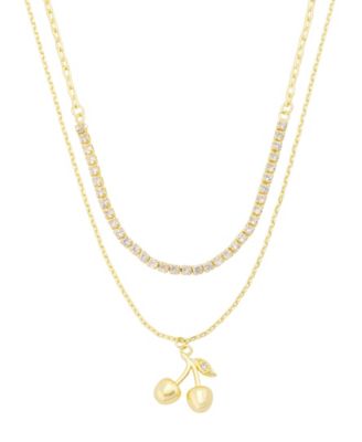 Cubic Zirconia Cherry Pendant and Tennis Layer Necklace Set