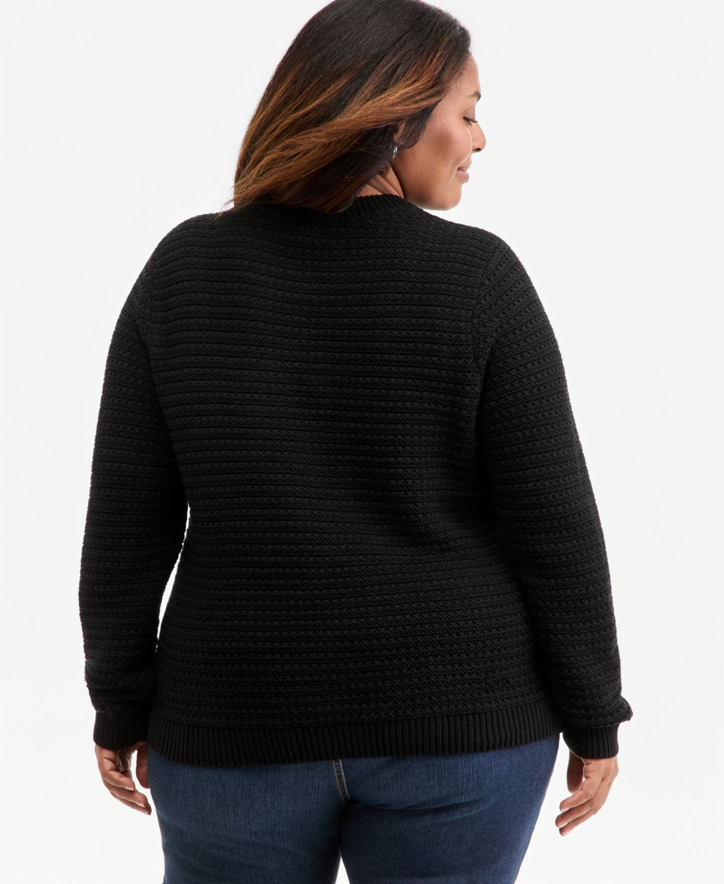 Женский свитер Style & Co Plus Crewneck Ribbed-Knit Side-Button, цвет: Глубокий чёрный — фото 2