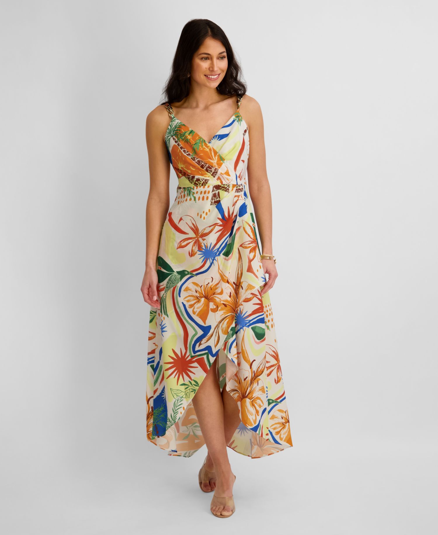 Women's Printed V-Neck High-Low Dress